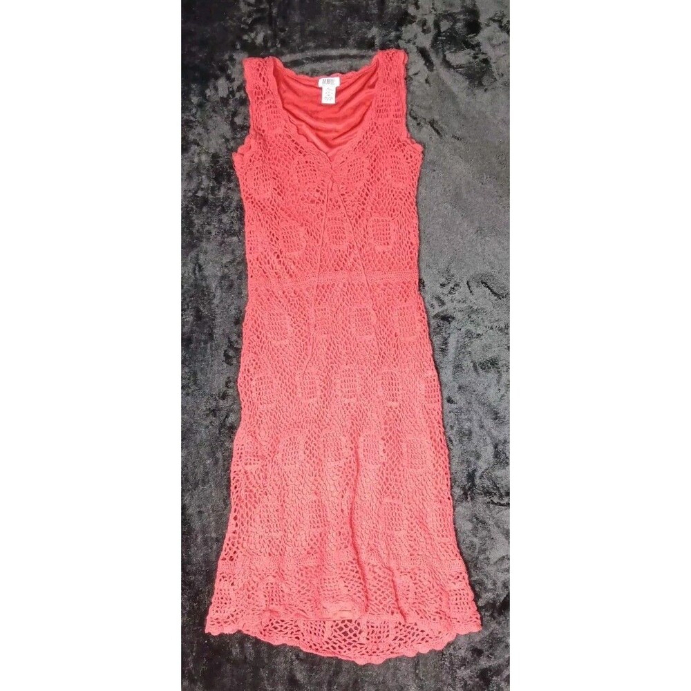Monroe And Main Open Knit Crochet Lace Dress M Red Granny Square Boho Festival